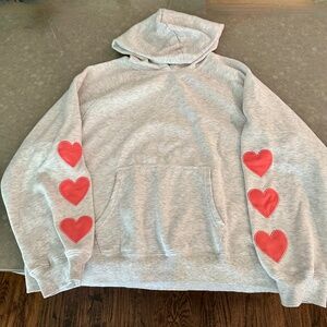 Olive & Oak Gray Hoodie with Red Heart Elbow Patches – Size XL